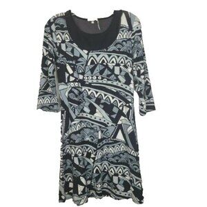 Zen Knits Womens Wearable Art Dress Small Gray Black Abstract 3/4 Sleeves A Line